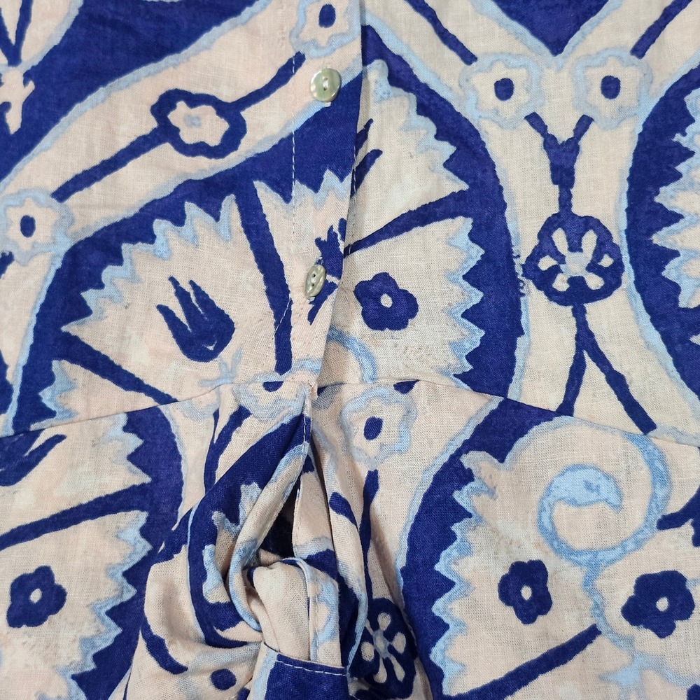 Christian‎ Siriano Shirt Tie Front Blue Paisley Linen Blend Boho S - Picture 6 of 10